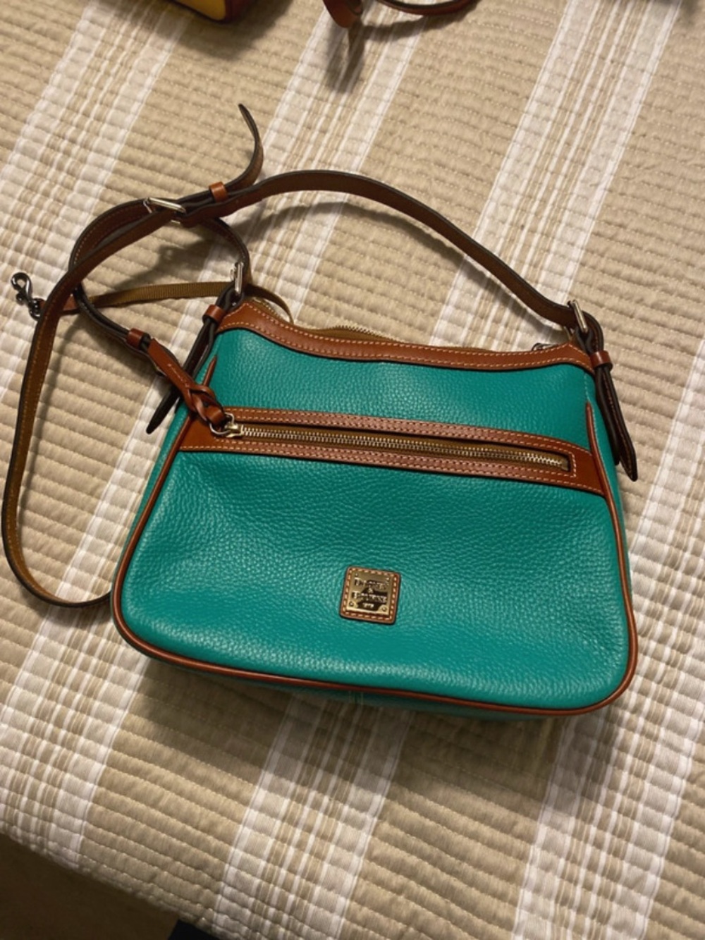 NWOT Dooney & Bourke Teal Leather Crossbody Bag with Brown Trim